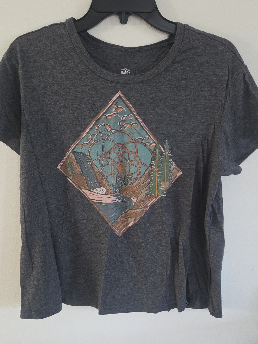 torrid Charcoal Graphic Crewneck Tee with Nature Diamond Print